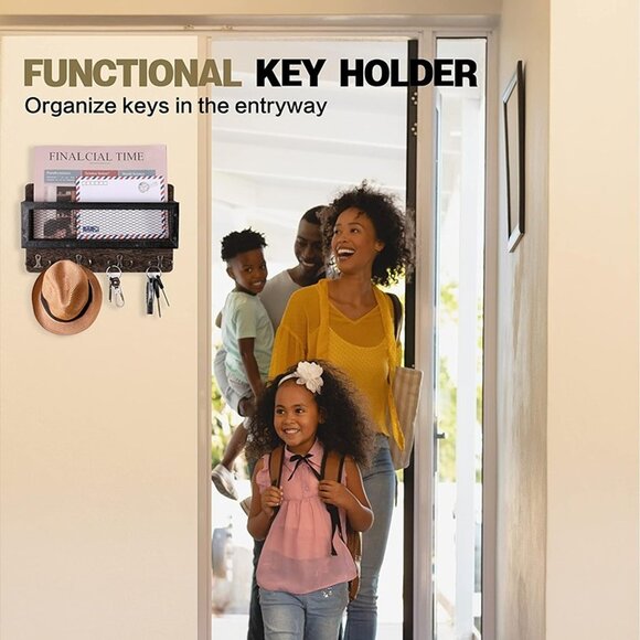 NEW Mail and Key Holder for Wall Decorative, Wooden Wall Key Rack Organizer - Picture 9 of 9